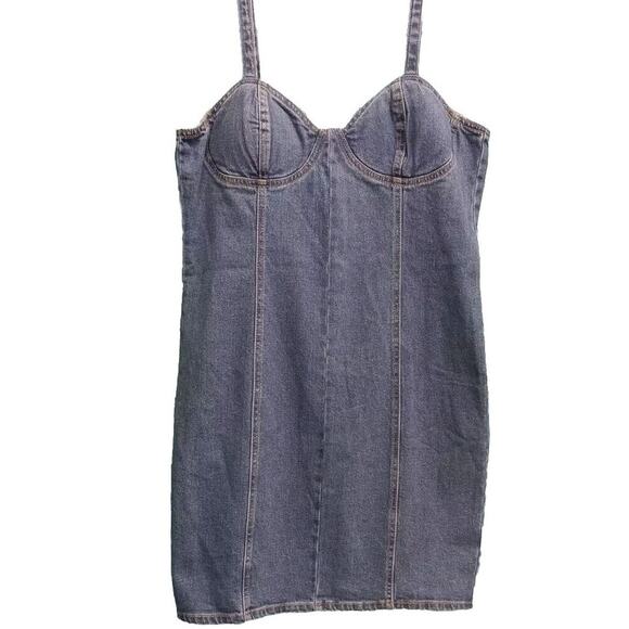 NWT Steve Madden Denim Medium Wash Blue Jean Tank Dress XL Retro Streetwear - Picture 2 of 9